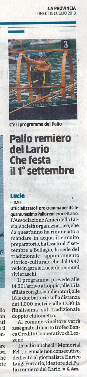 Articolo La Provincia del 15/7/2013 - AMICI DELLA LUCIA